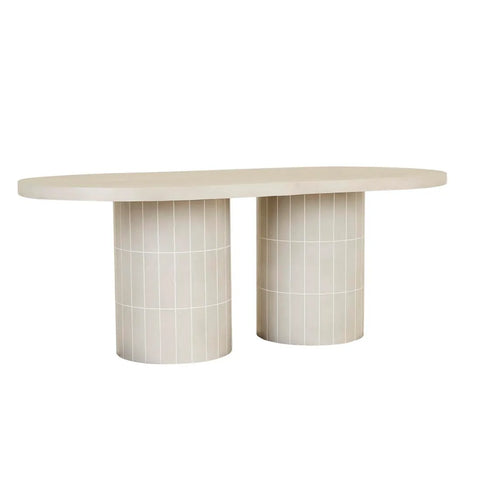 Seville Tile Dining Table Oval Pearl White